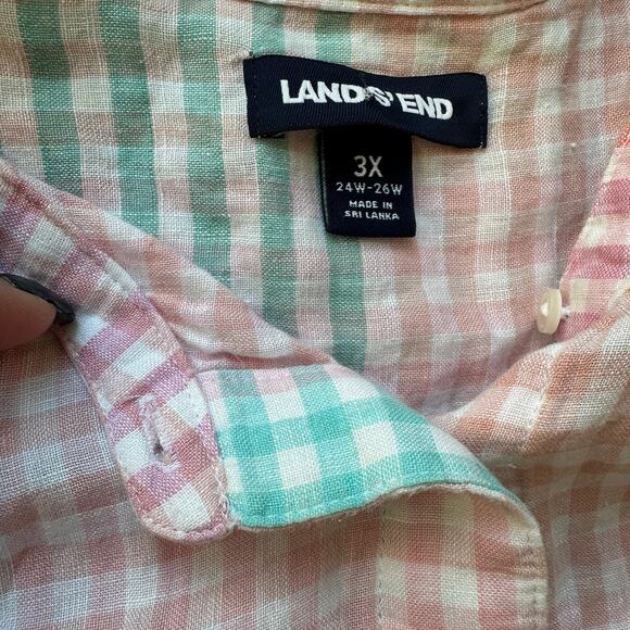Lands' End rainbow plaid linen convertible sleeve button up shirt, size 3X - Picture 6 of 7